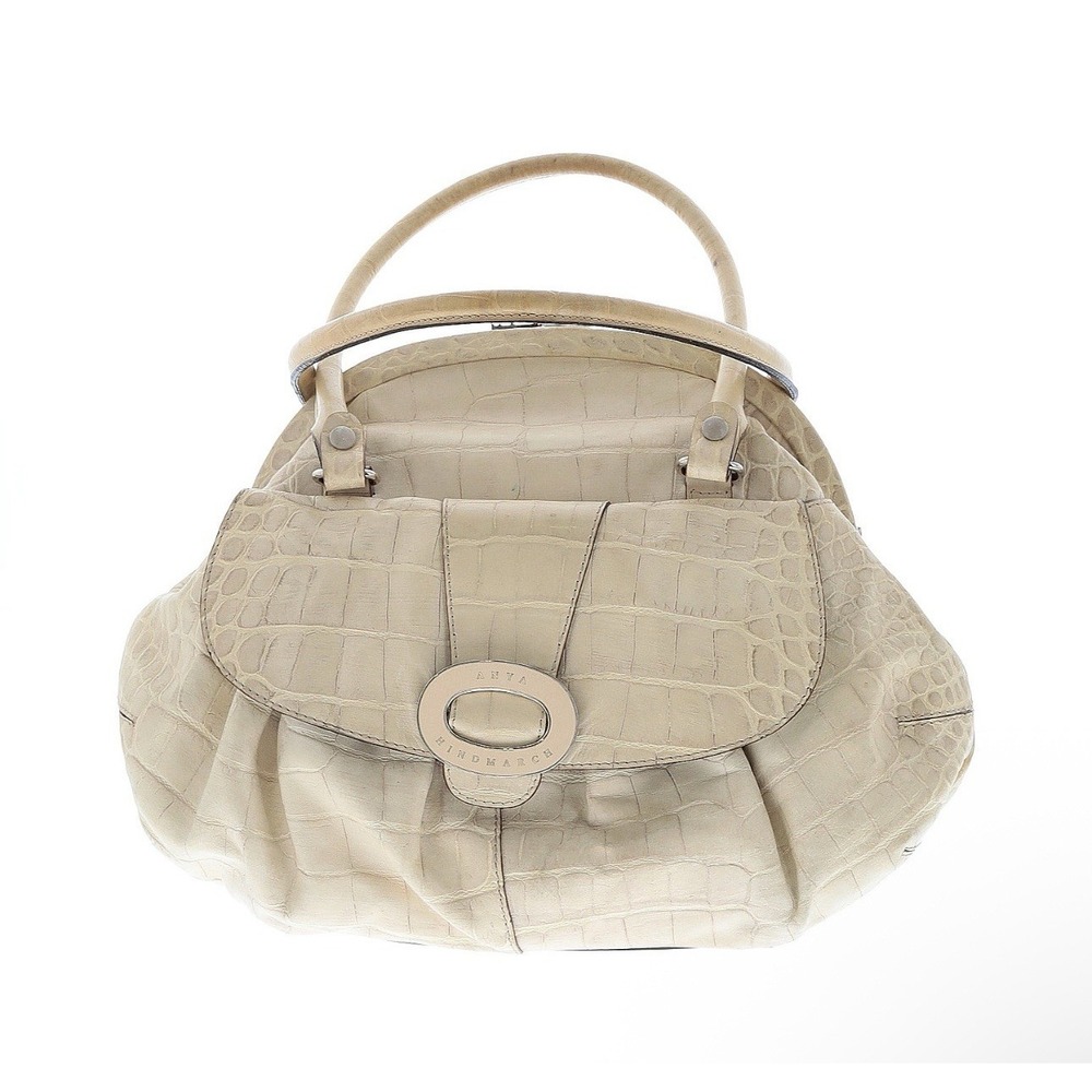Anya Hindmarch Cream Crocodile Embossed Leather Satchel Shoulder Bag Handbag